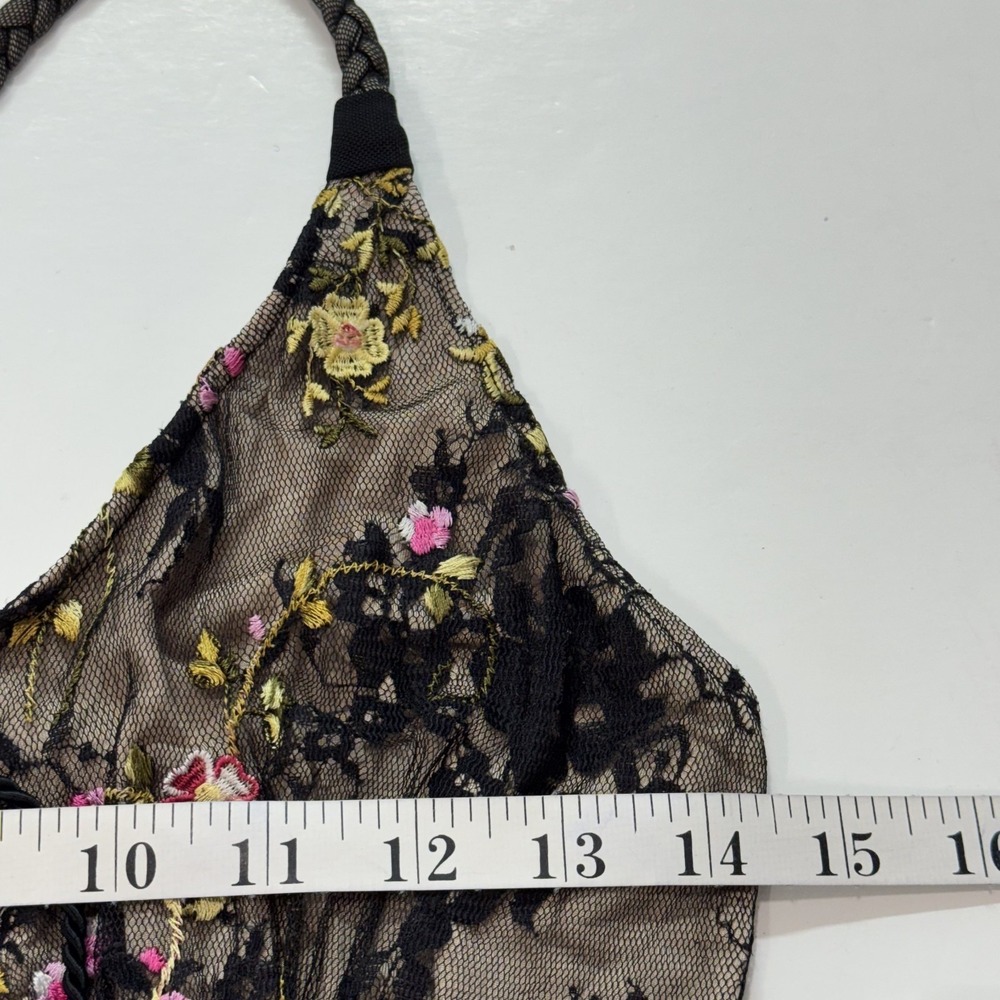 Sky Mini Dress Corset Womens S Black Floral Embroidered Lace Mesh Y2K Made USA - Picture 12 of 13